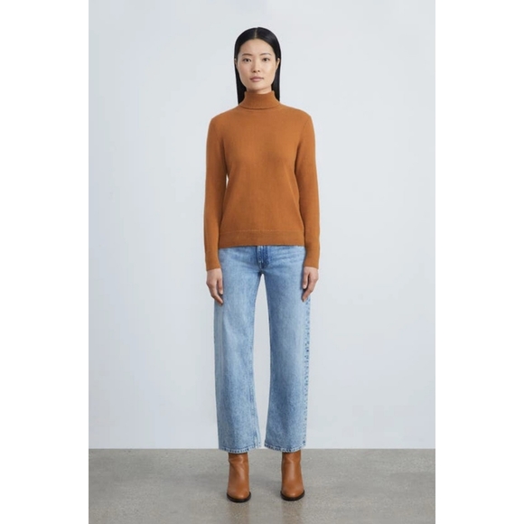 Lafayette 148 | Metallic Trim Cashmere Turtleneck Sweater In Toffee Size Large - Picture 1 of 12